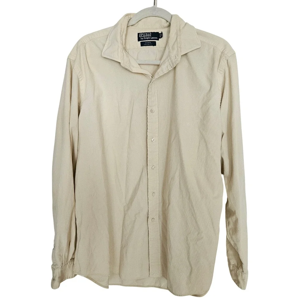 Polo Ralph Lauren Estate Custom Fit Cream Corduroy Button Down Shirt Mens XL